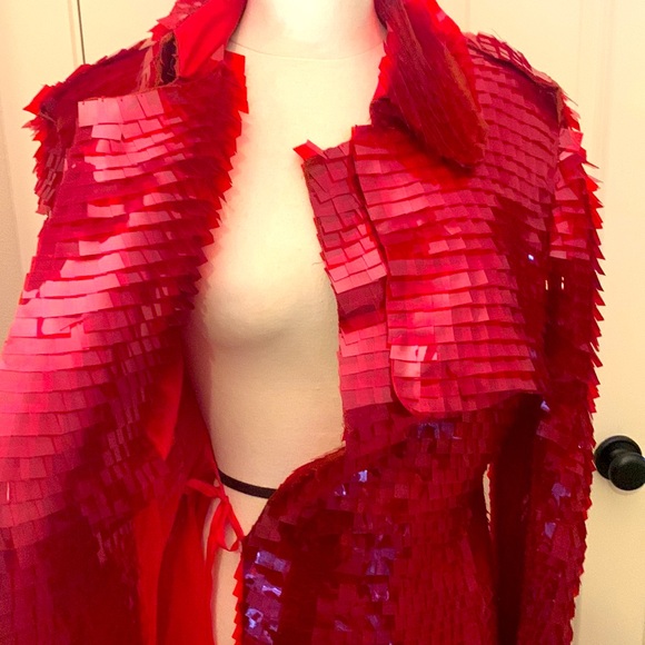 Christian Lacroix handmade red sequence and organza coat* - Picture 6 of 9